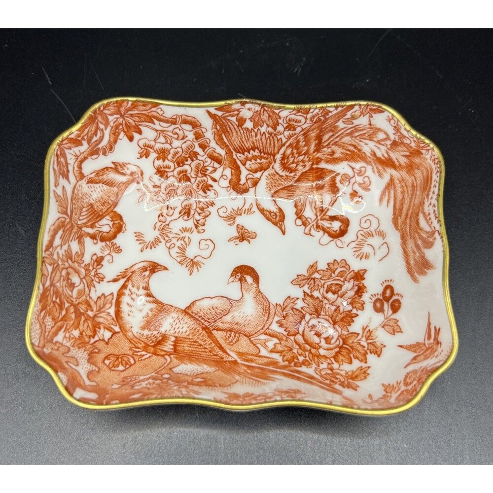 Rare Royal Crown Derby Red Aves - Trinket Tray, Ashtray England Fine Bone China